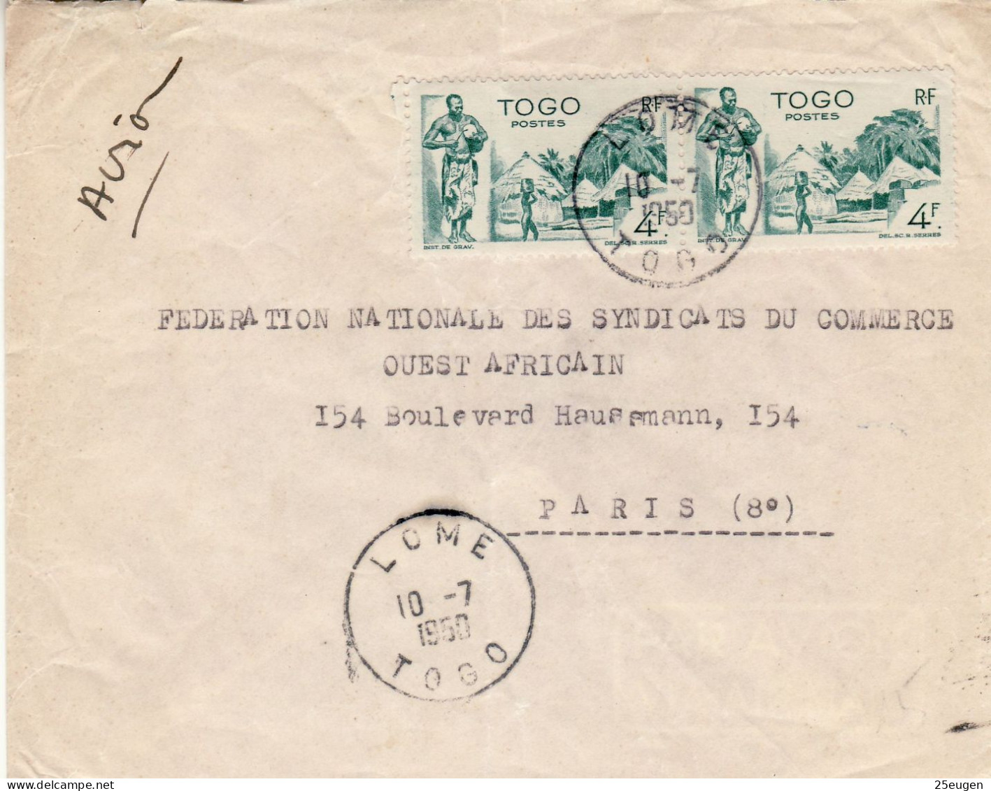 TOGO 1950 AIRMAIL LETTER SENT FROM LOME TO PARIS - Brieven En Documenten