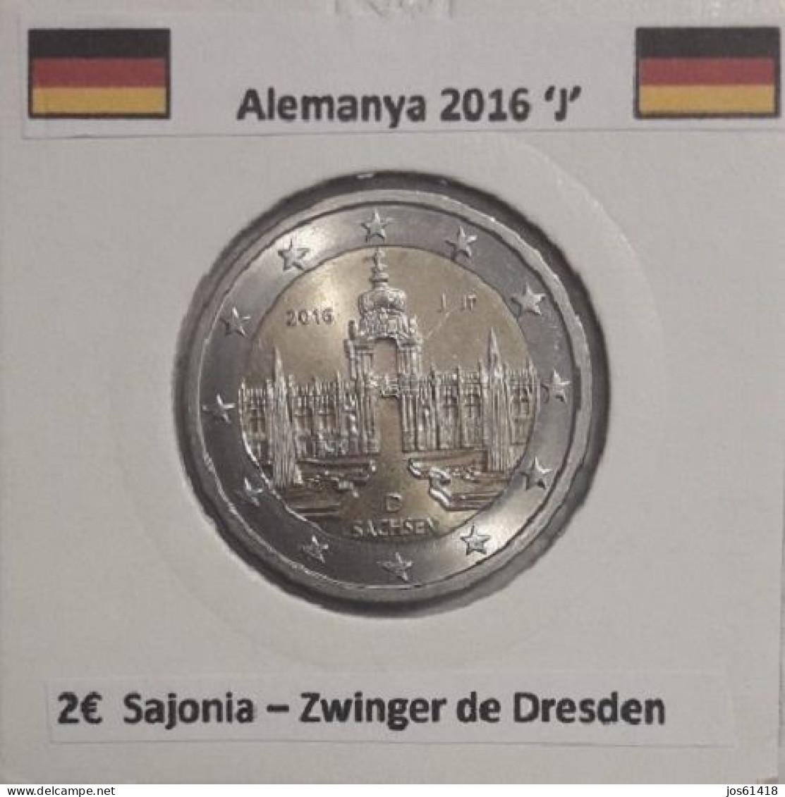 2 Euros Alemania / Germany   2016 Sachsen  D O G Sin Circular - Germany