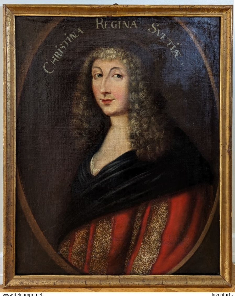 TABLEAU - PORTRAIT DE CHRISTINE, REINE DE SUÈDE ( 1626 - 1689) - Huiles