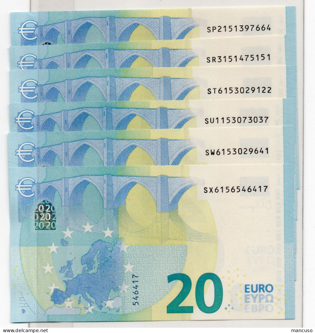 FULL SET (SP SR ST SU SW SX)  20 EURO ITALIA  S026  "15"  LAGARDE  UNC - 20 Euro