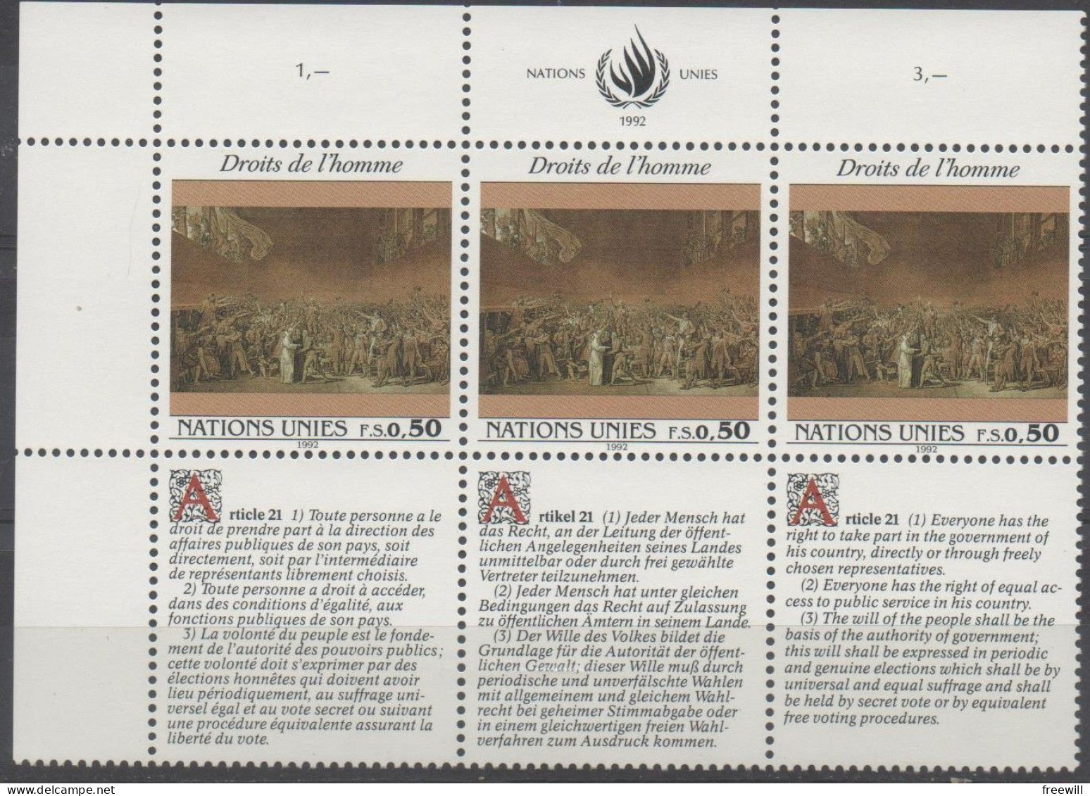 Nations Unies Genève Déclaration Universelle Des Droits De L' Homme , Article21 XXX - Unused Stamps