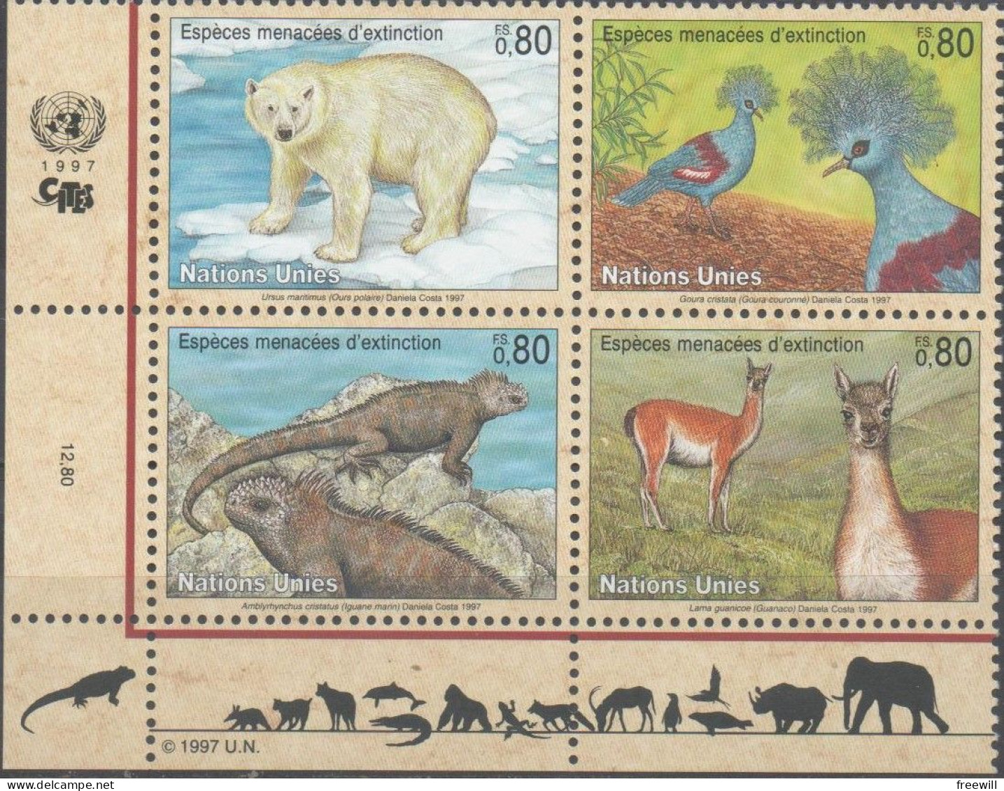 Nations Unies-U.N.  Genève Espèces Menacées- Endangered Animals 1997  XXX - Unused Stamps