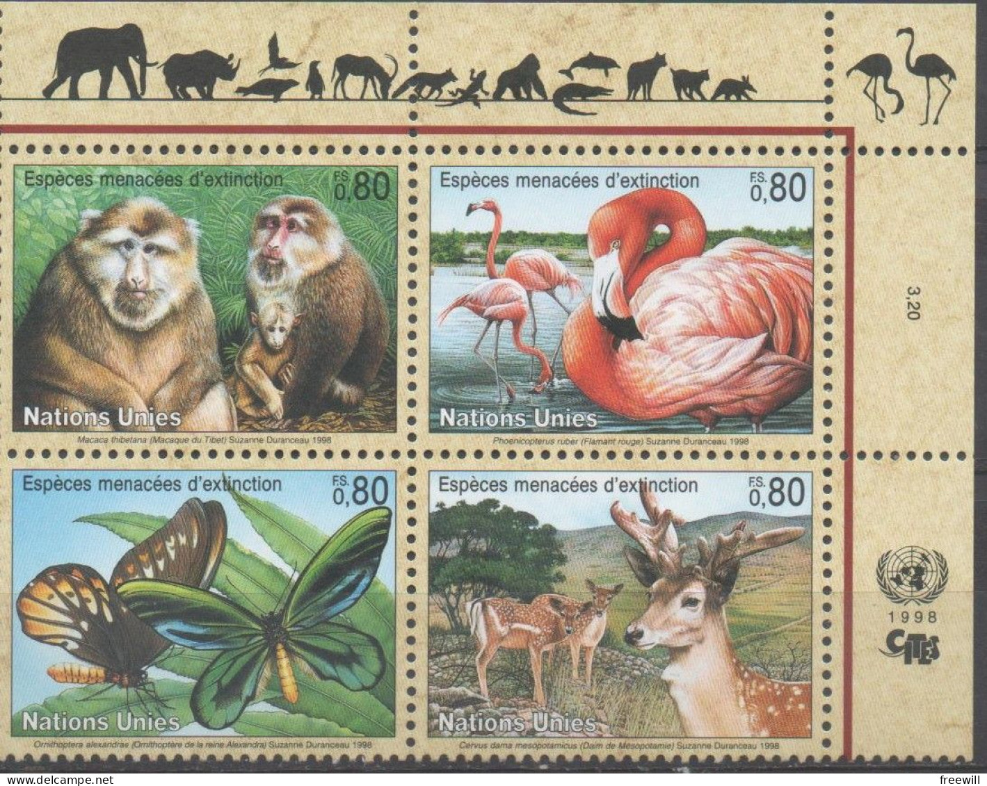 Nations Unies-U.N.  Genève Espèces Menacées- Endangered Animals 1998  XXX - Nuovi