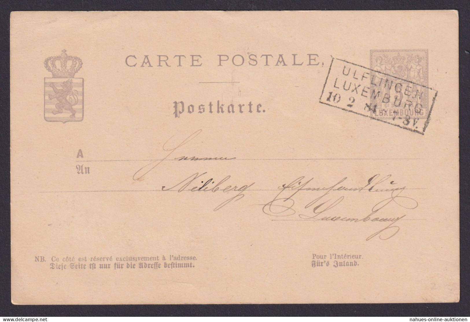 Ulfingen Luxemburg Ganzsache Mit R3 - Storia Postale