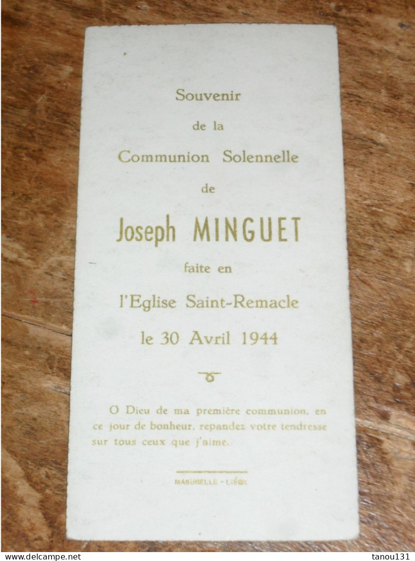 FAIRE-PART COMMUNION SOLENNELLE EGLISE SAINT-REMACLE LIEGE 1944. - Comunioni