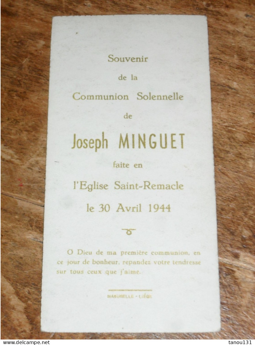 FAIRE-PART COMMUNION SOLENNELLE EGLISE SAINT-REMACLE LIEGE 1944. - Communion