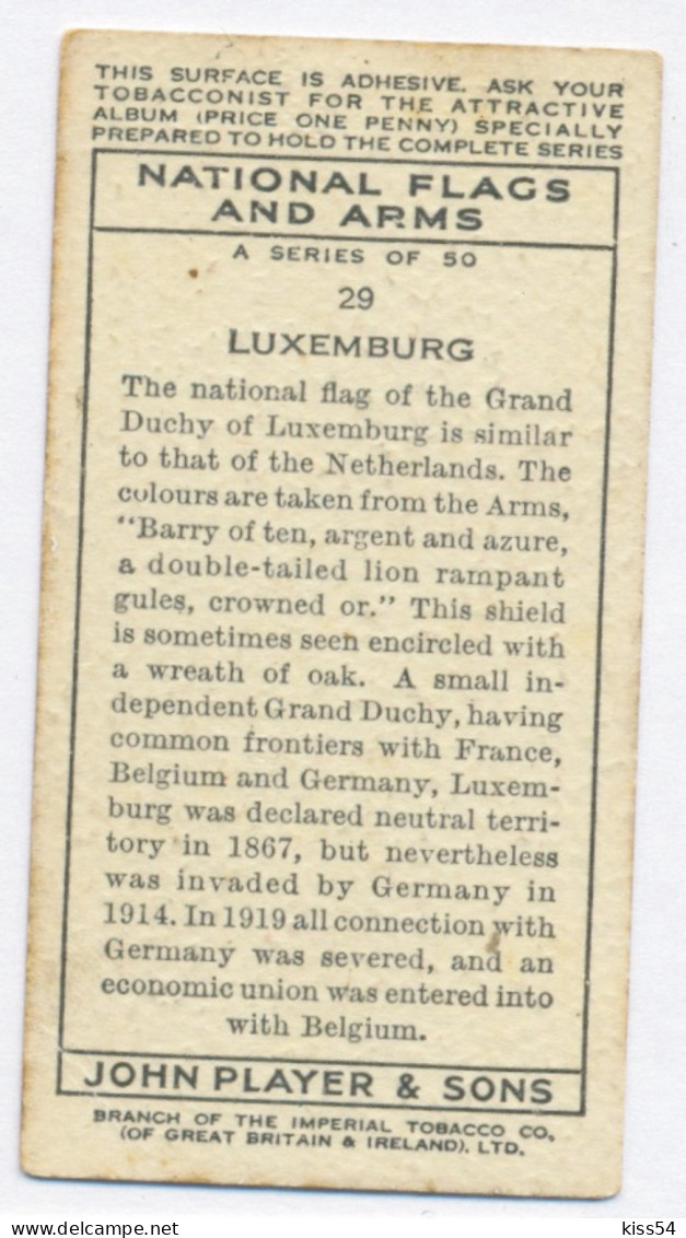 FL 10 - 29-a LUXEMBOURG National Flag & Emblem, Imperial Tabacco - 67/36 Mm - Objetos Publicitarios