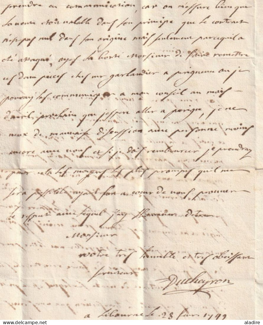 1749  - Marque Postale LIBOURNE Sur Lettre Pliée De 2 Pages Vers PONTARNAUD - Près PERIGUEUX - Règne De Louis XV - 1701-1800: Vorläufer XVIII