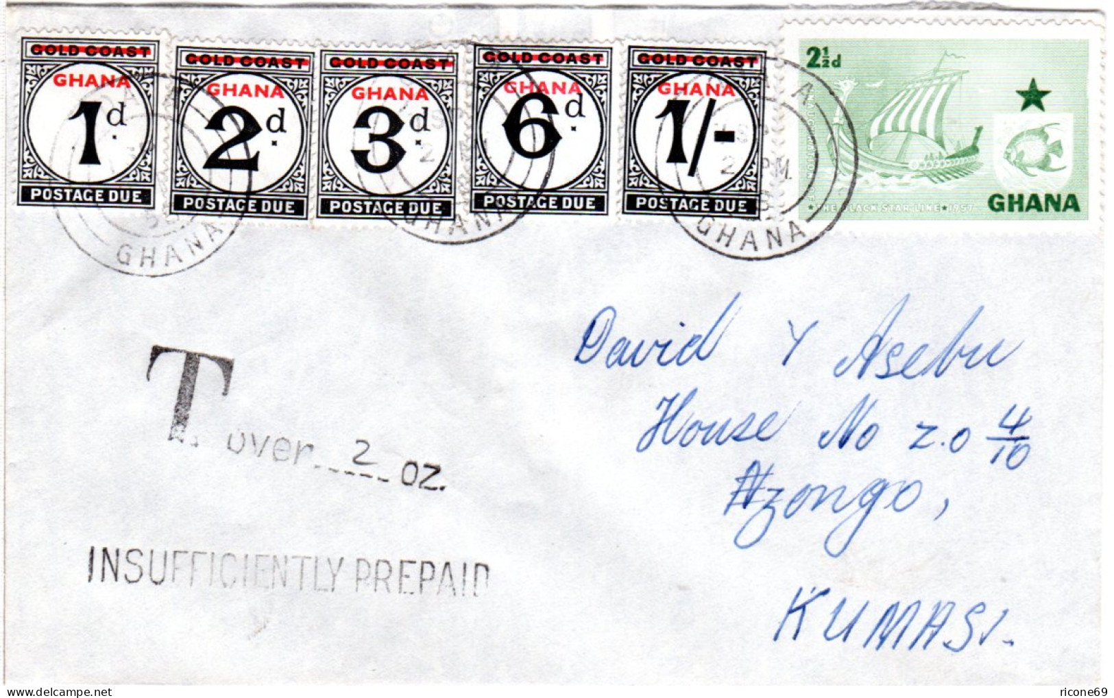 Ghana 1958, 2 1/2d+5 Postage Due Stamps On Cover From ODA With Postage Due Marks - Africa (Varia)