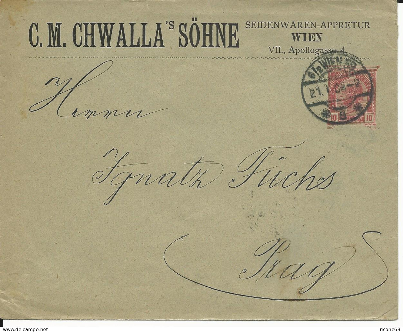 Österreich 1905, Gebr. 10 H. Privat Ganzsache Brief V. Wien N. Prag - Textil