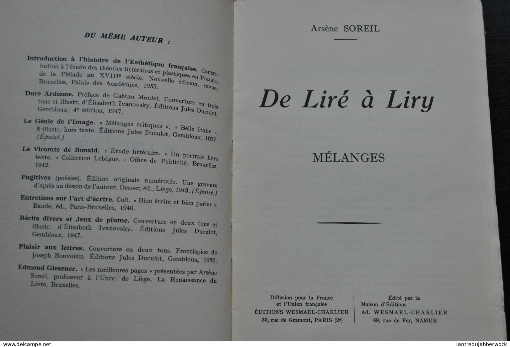 Arsène SOREIL De Liré à Liry Mélanges Westmael Charlier Sd - Note De Voyages - Ardenne Cheval Pays D'Ourthe Auteur Belge - Belgian Authors