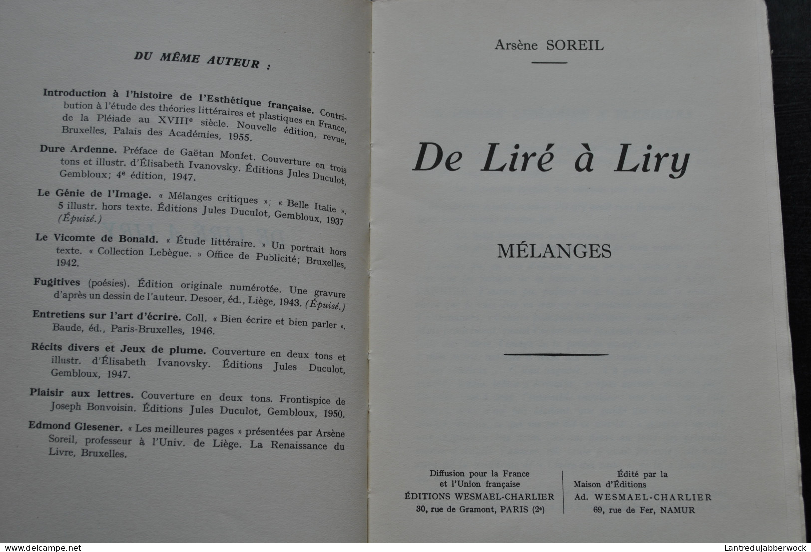 Arsène SOREIL De Liré à Liry Mélanges Westmael Charlier Sd - Note De Voyages - Ardenne Cheval Pays D'Ourthe Auteur Belge - Autores Belgas