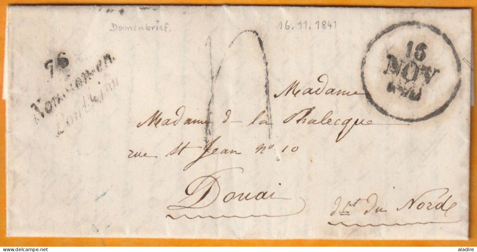 1841 - Cursive 76 NOUVION En PONTHIEU, Somme Sur Lettre Pliée Avec Corresp Vers DOUAI Via Paris - Cad Arrivée - 1801-1848: Vorläufer XIX