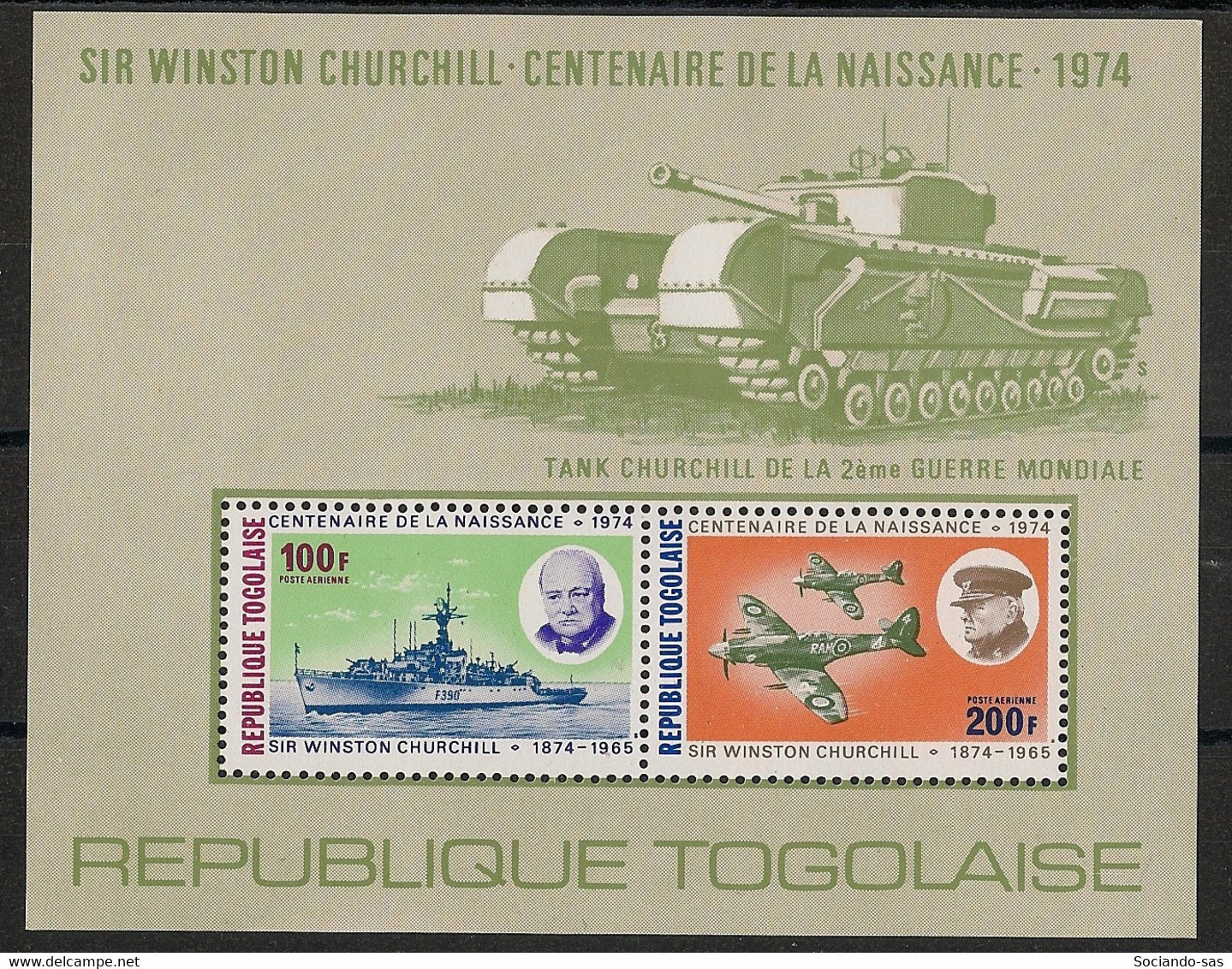 TOGO - 1974 - Bloc Feuillet BF N°YT. 84 - Churchill - Neuf Luxe ** / MNH / Postfrisch - Togo (1960-...)