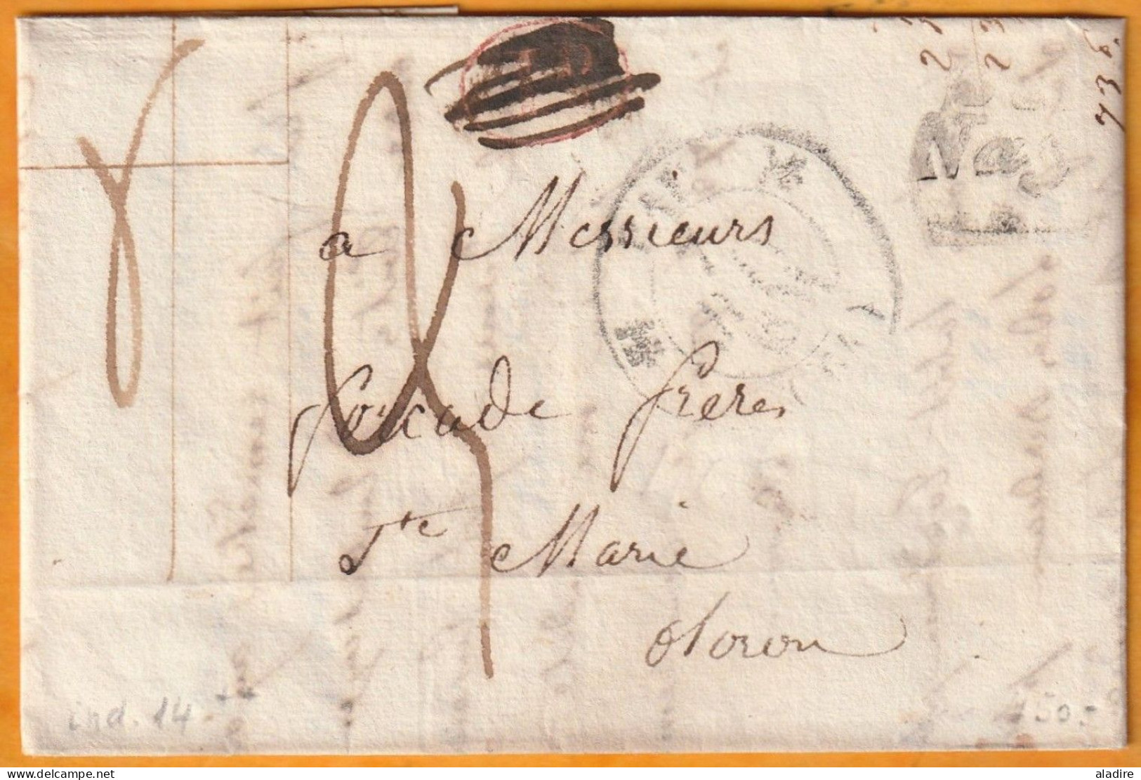 1831 - Cursive 64 NAY, Basses Pyrénées Sur Lettre Pliée Vers SAINTE MARIE OLORON - Taxe 3 - Fleurons & Dateur - 1801-1848: Voorlopers XIX