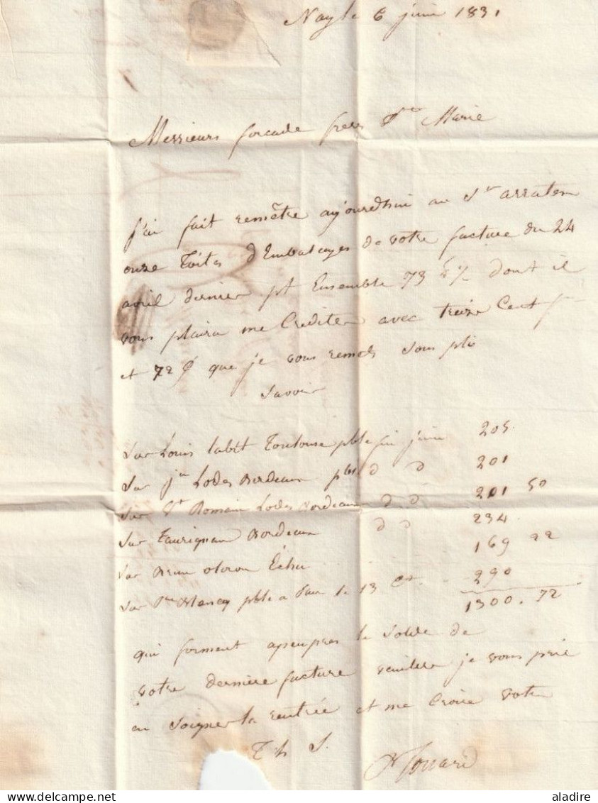 1831 - Cursive 64 NAY, Basses Pyrénées Sur Lettre Pliée Vers SAINTE MARIE OLORON - Taxe 3 - Fleurons & Dateur - 1801-1848: Voorlopers XIX