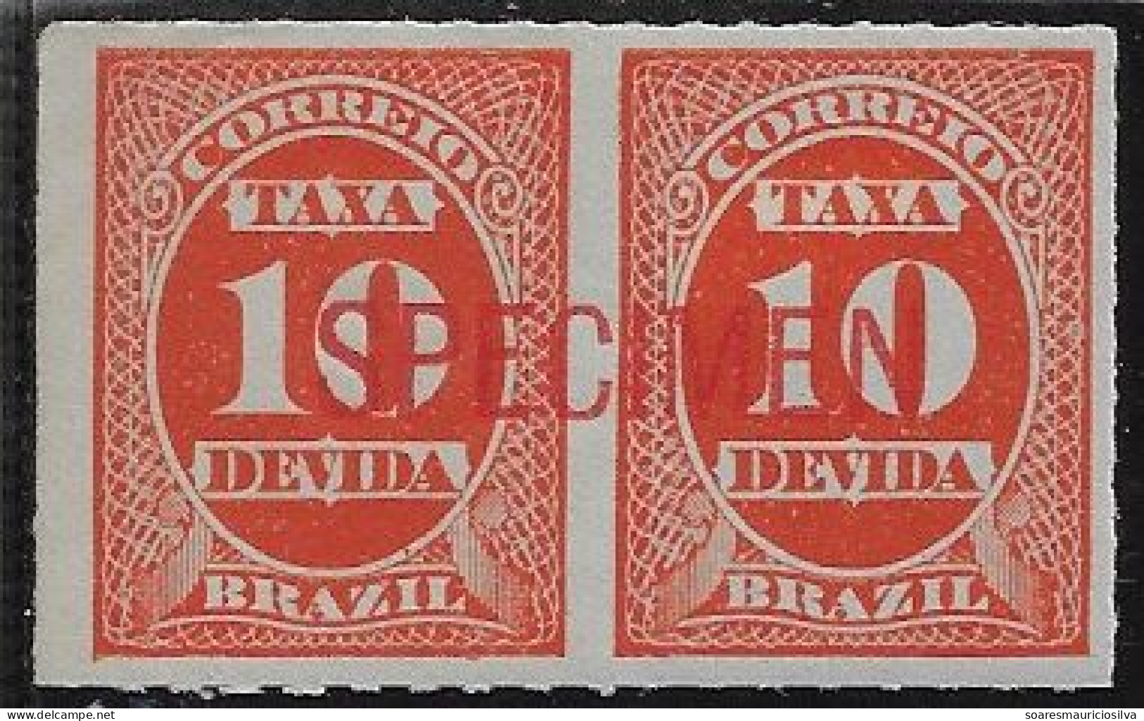 Brazil 1890 Postage Due Stamp ABN 10 Réis Pair With Overprint Specimen Mint - Postage Due