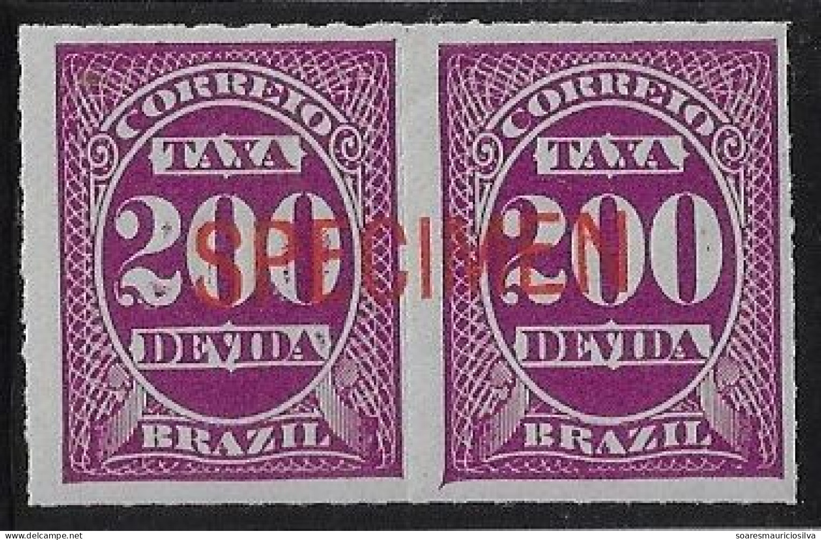 Brazil 1890 Postage Due Stamp ABN 200 Réis Pair With Overprint Specimen Mint - Portomarken