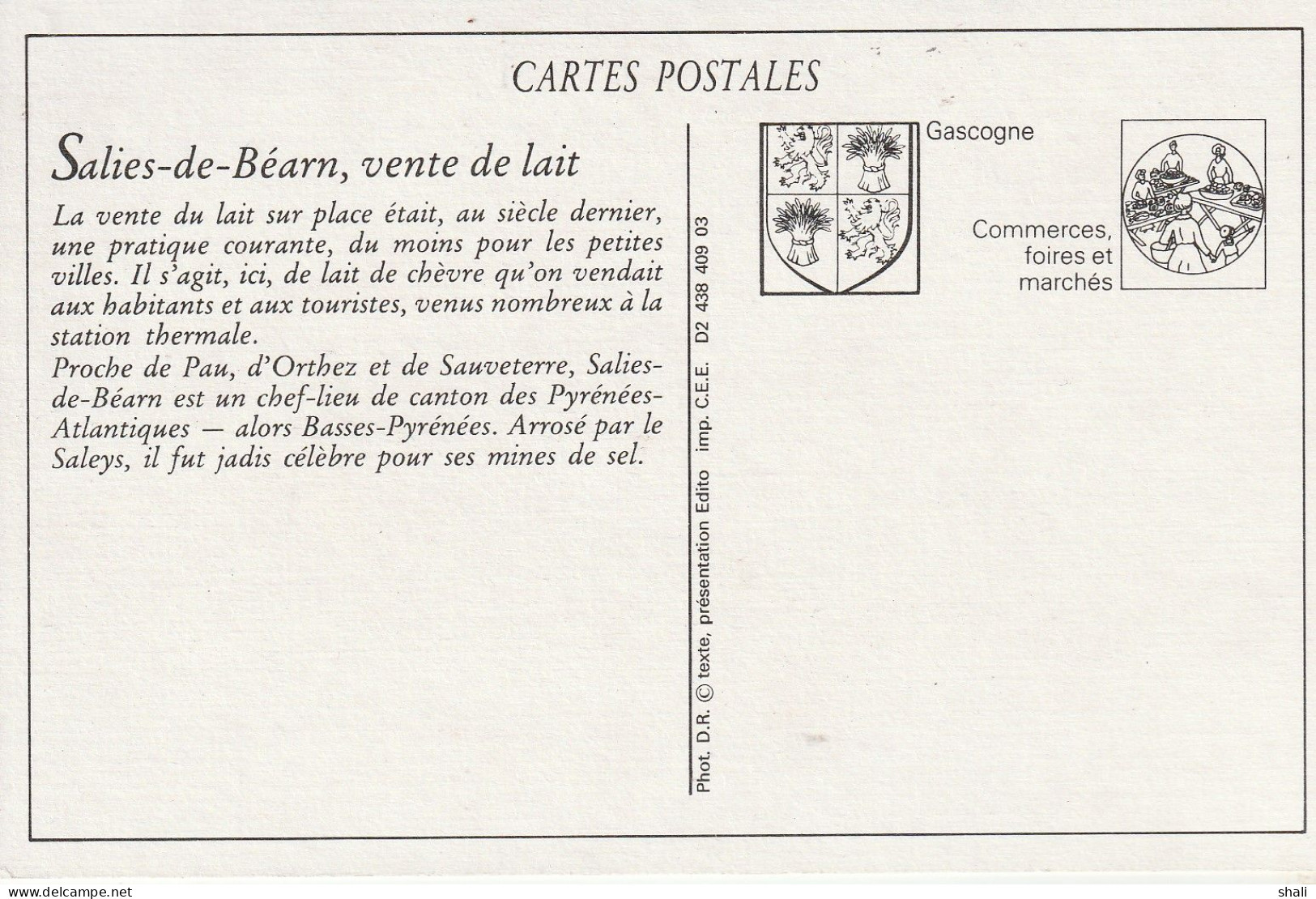 COPIE DE CARTE POSTALE ANCIENNE SALIES DE BEARN VENTE DE LAIT DANS LES RUES DE LA VILLE - Marchands Ambulants