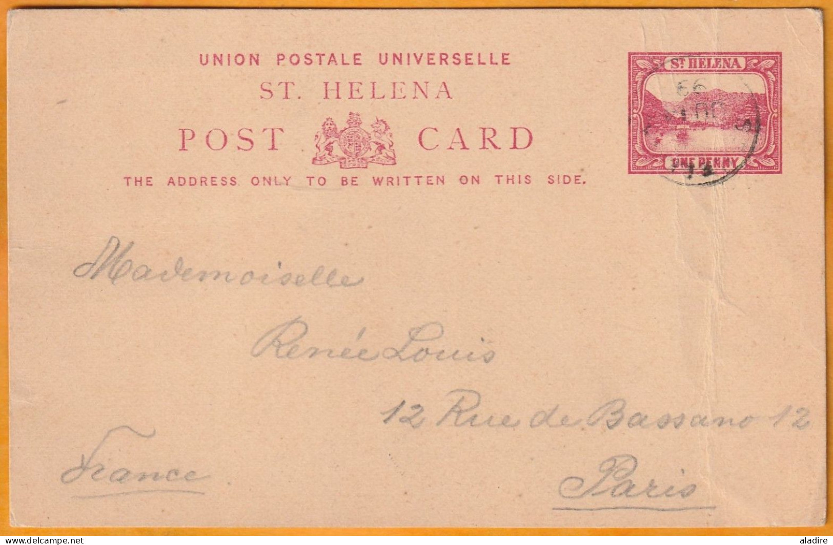 1899 - GB - UPU 1 Penny St Helena POSTCARD Stationery - From Saint Helena To Paris, France - Arrival Stamp - St. Helena