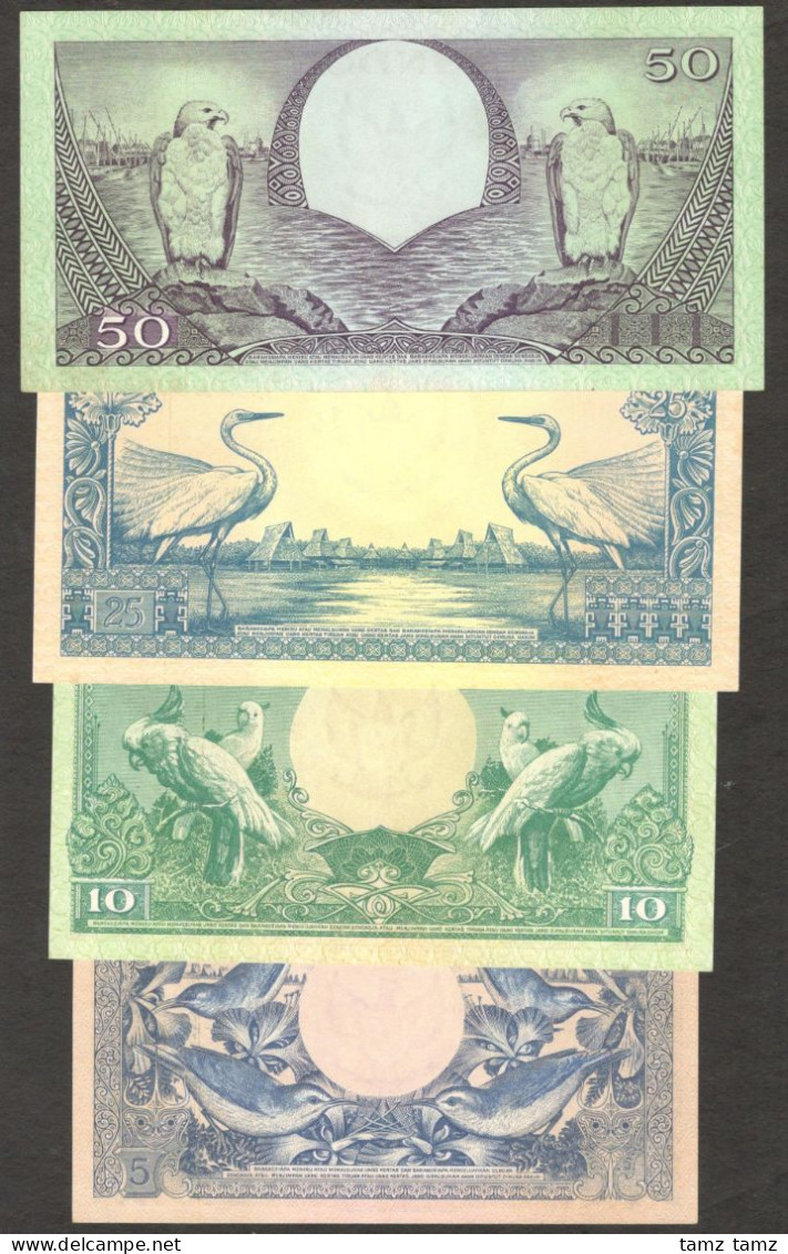 Set 4 Pcs Indonesia 5 10 25 50 Rupiah Flower & Birds P-65 P-68 1959 UNC - Indonesië