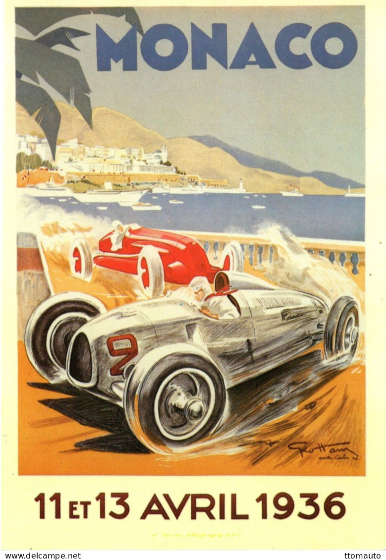Monaco Grand Prix 1936 - Auto Union - Artiste:Géo Ham - Reproduction D'affiche Publicitaire   - Carte Postale - Grand Prix / F1