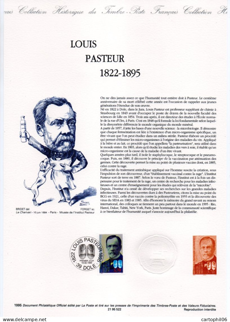 - Document Premier Jour LOUIS PASTEUR (1822-1895) - DOLE 18.2.1995 - - Louis Pasteur