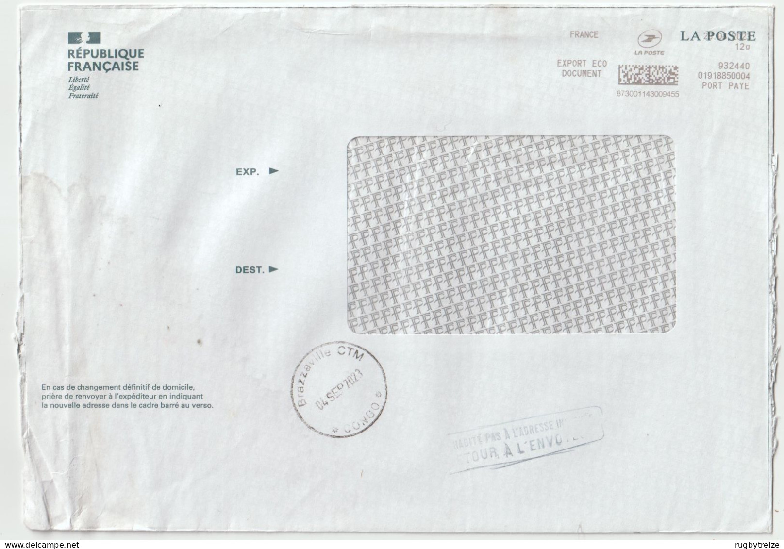 7717 - RTS NPAI RETURN TO SENDER PO  Retour à L'envoyeur 2023 Congo Brazzaville - Used