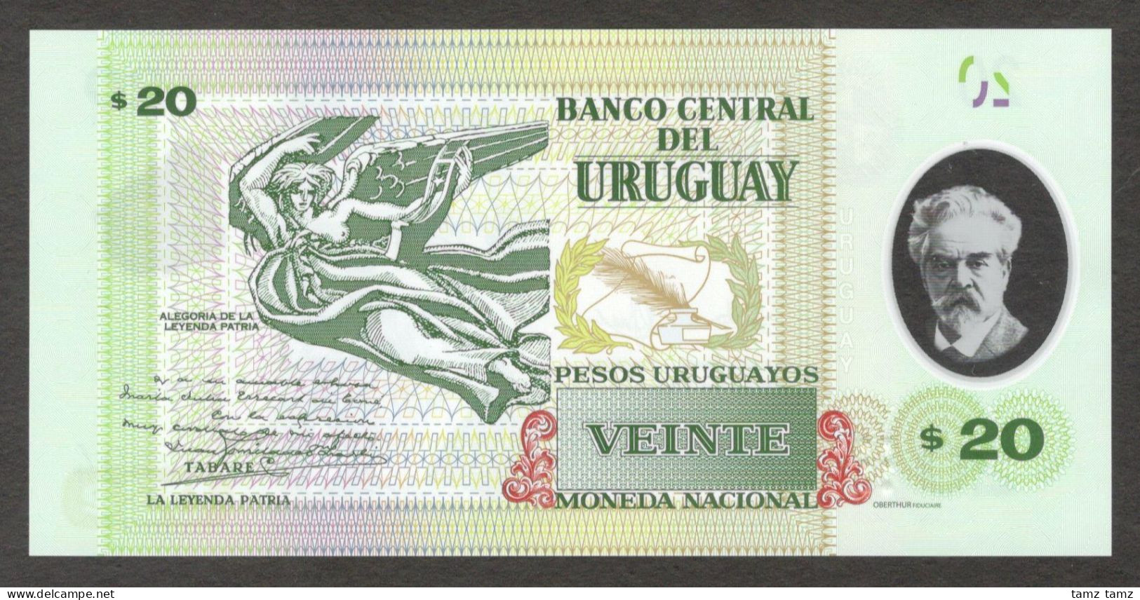 Uruguay 20 Pesos Juan Zorrilla De San Martin P-101 2020 Polymer Serie A - Uruguay