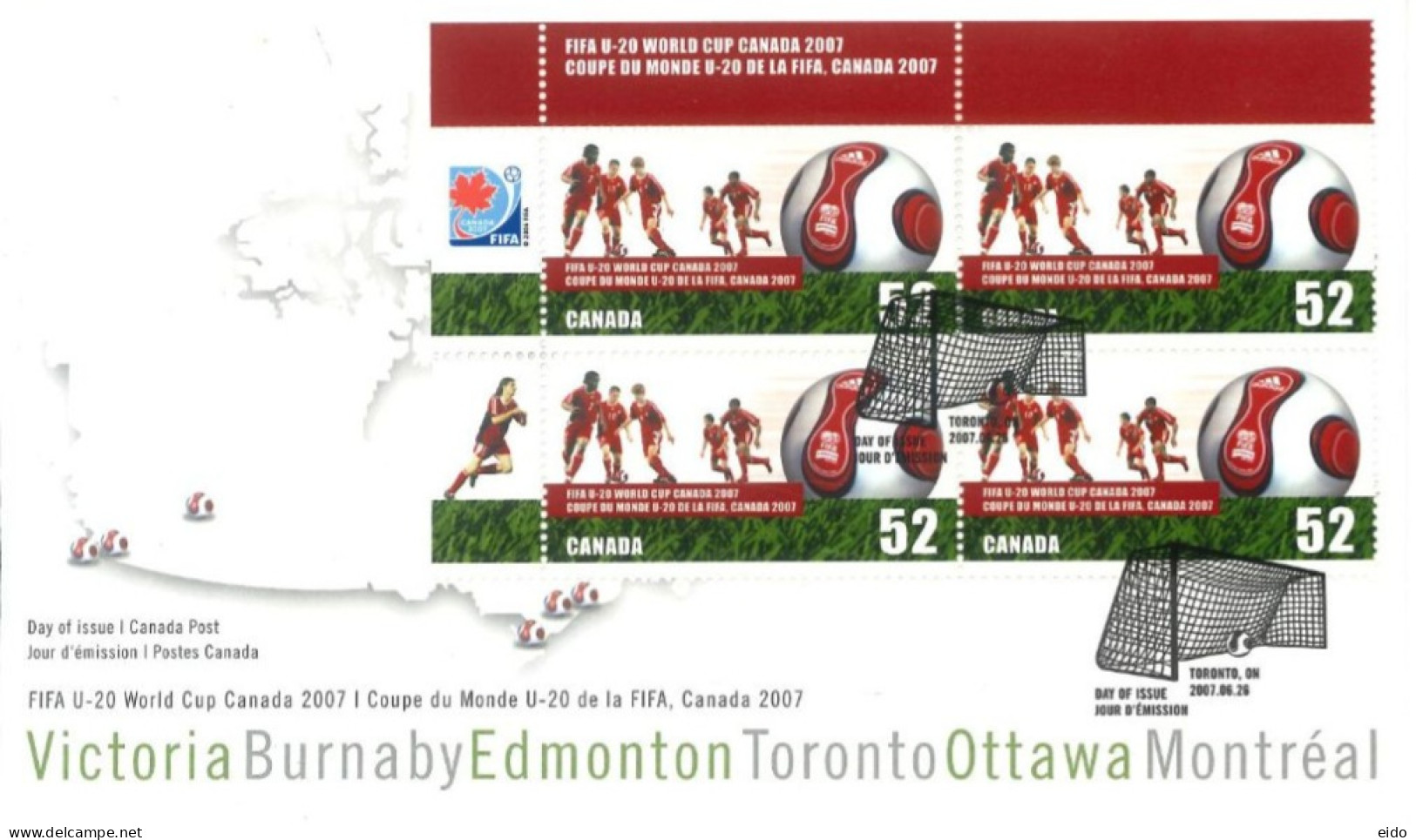 CANADA - 2007, FDC STAMPS OF FIFA U - 20 WORLD CUP , CANADA 2007, NOT USED. - Brieven En Documenten