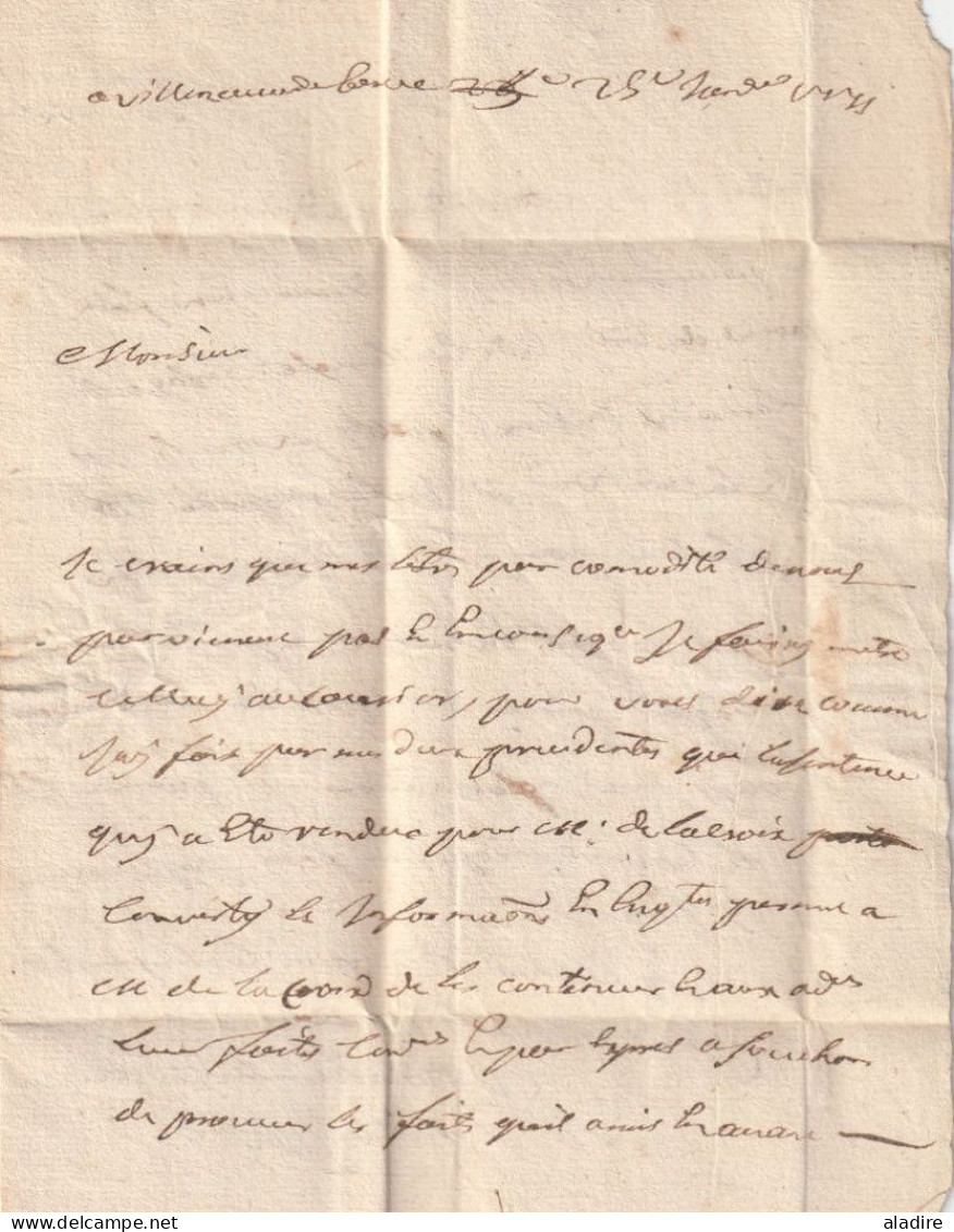 1771 - Marque Postale Manuscrite VILLENEUVE DE BERG, Ardèche Sur Lettre Vers BARJAC, Gard - Taxe 5 - 1701-1800: Précurseurs XVIII