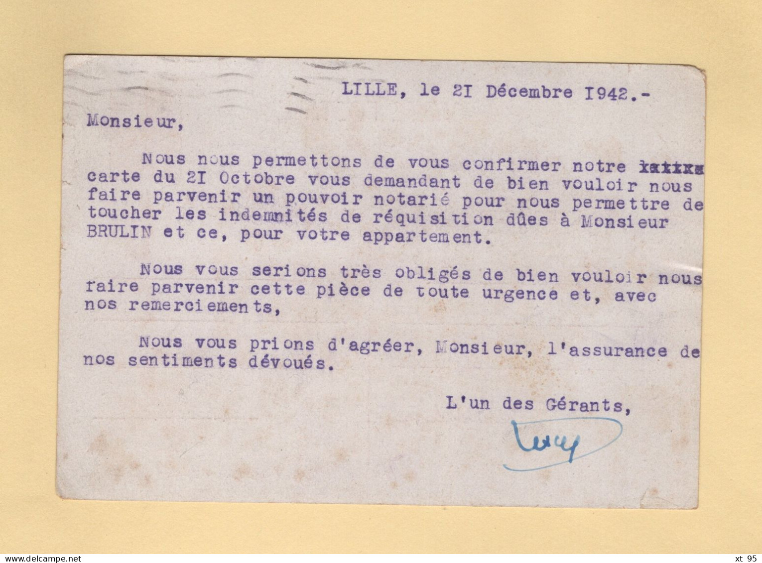 Carte Adressee A M. Lang - Retour A L Envoyeur Mention Manuscrite Parti En Tunisie Poste Du Gouvernement - 1942 - Oorlog 1939-45