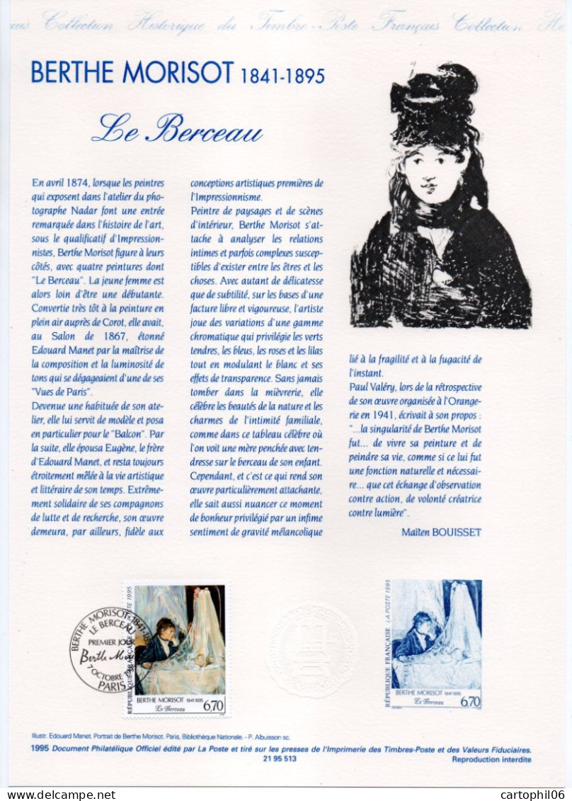 - Document Premier Jour BERTHE MORISOT (1841-1895) - Le Berceau - PARIS 7.10.1995 - - Impressionisme