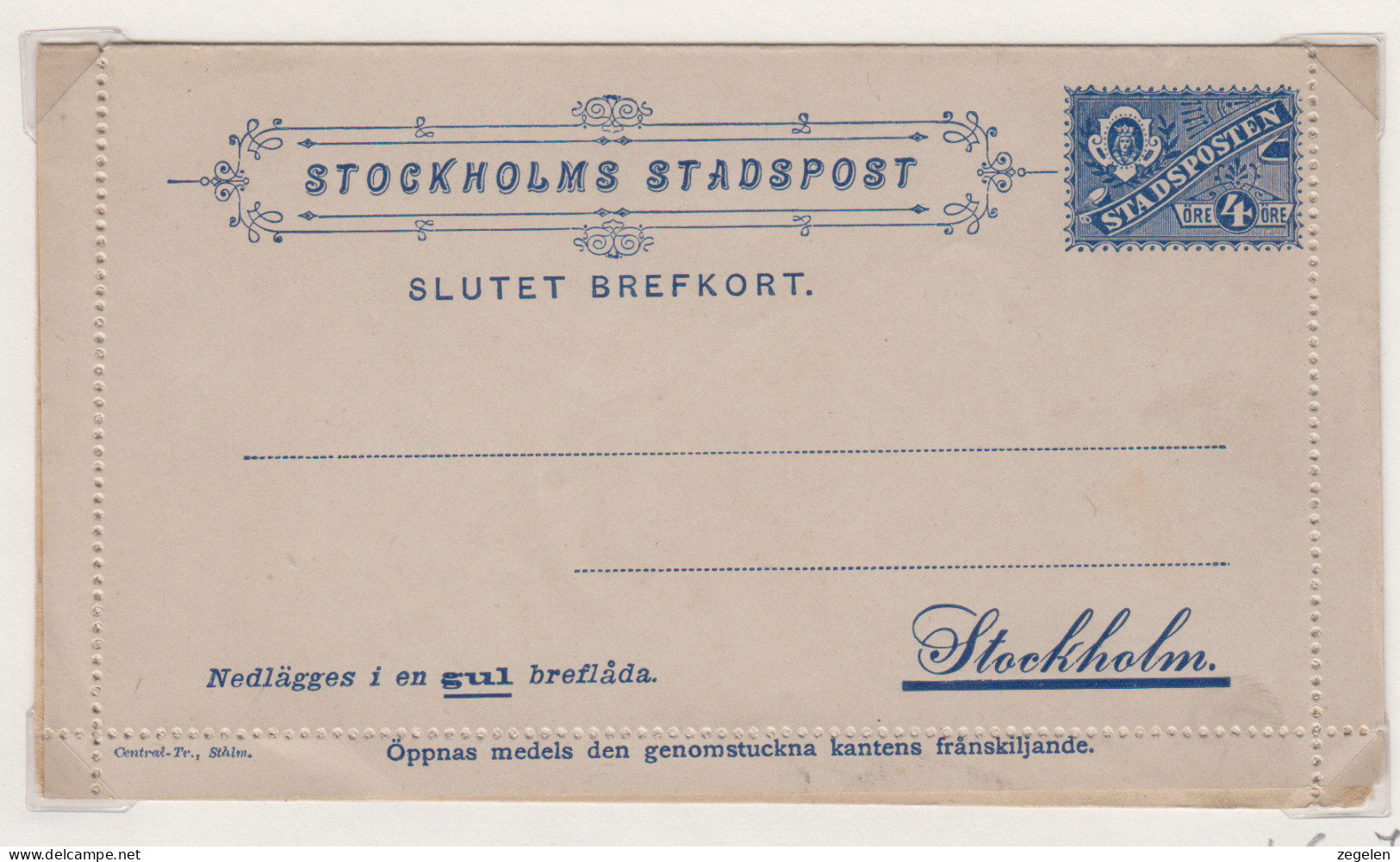 Zweden Lokale Zegel Cat. Facit Sverige 2000 Private Lokaalpost Stockholms Stadspost Ongebruikte Briefkaart H6 - Ortsausgaben