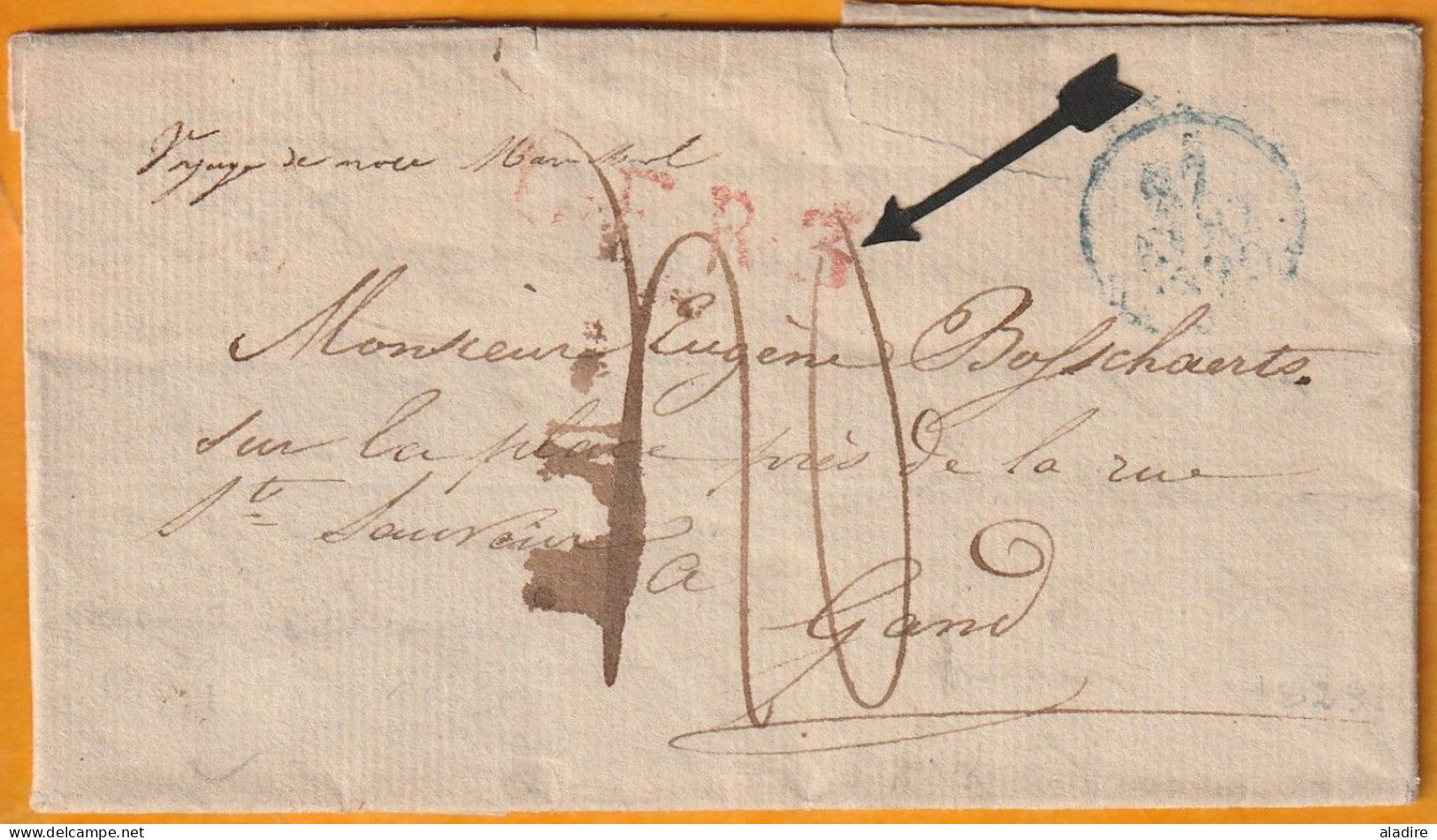1829 - Lettre Pliée Avec Correspondance Familiale De PARIS Vers GAND GENT Belgique, Période Hollandaise - Taxe 40 - 1801-1848: Précurseurs XIX