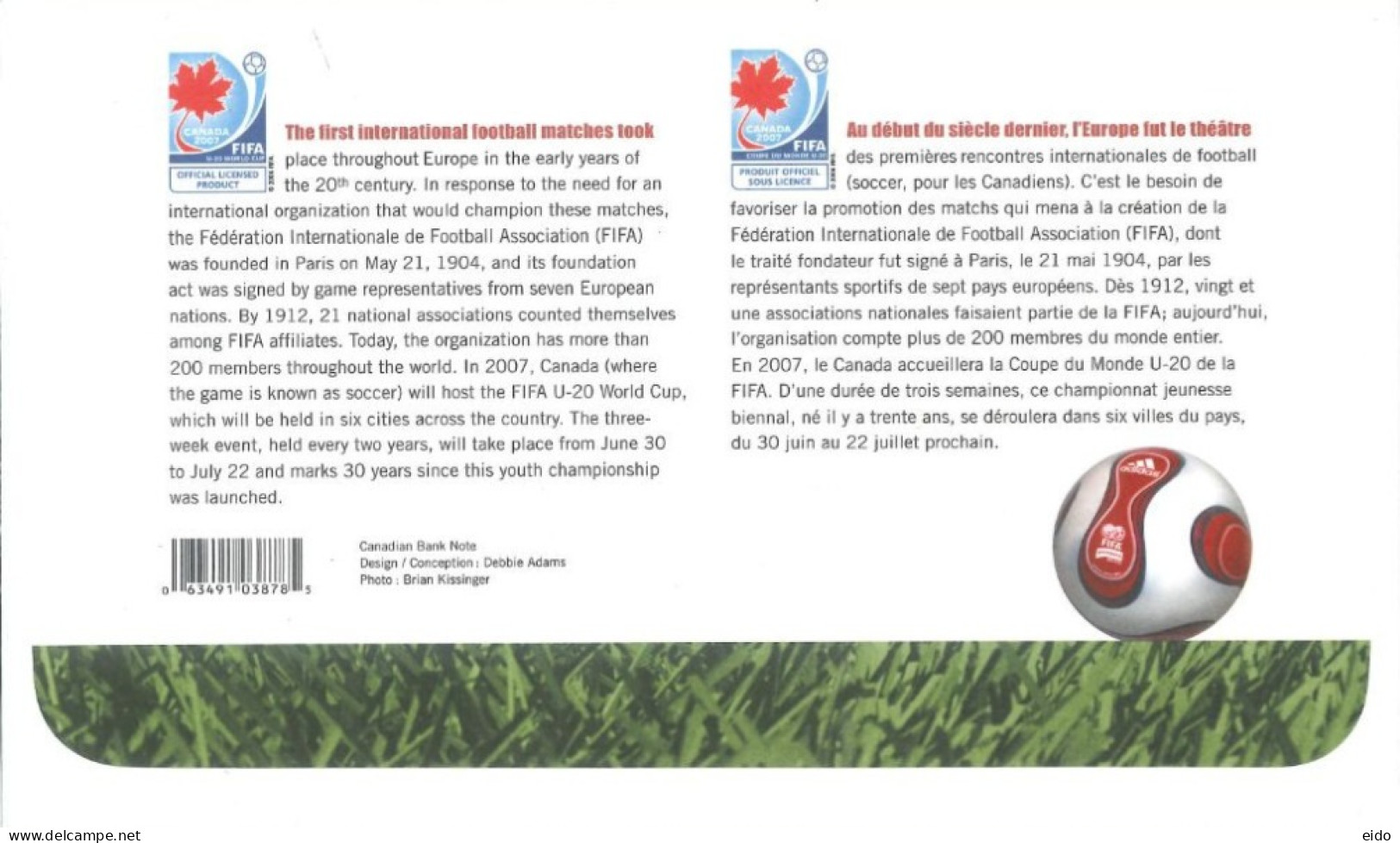 CANADA - 2007, FDC STAMP OF FIFA U - 20 WORLD CUP , CANADA 2007, NOT USED. - Briefe U. Dokumente