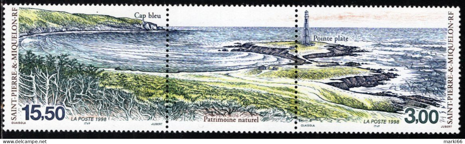 St. Pierre & Miquelon - 1998 - Natural Heritage - Cape Bleu And P. Plate Lighthouse - Mint Stamp Set (se-tenant Strip) - Unused Stamps