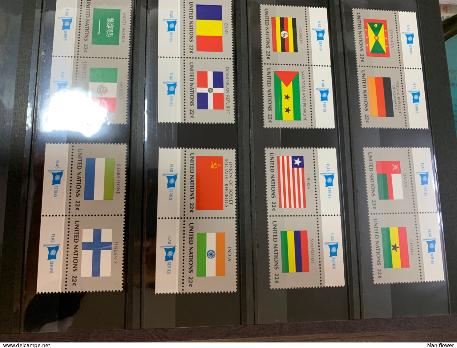 UN stamp flags collection MNH 7 pages sets in book