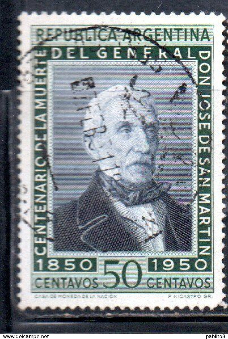 ARGENTINA 1950 PORTRAIT OF GENERAL DE SAN MARTIN 50c USED USADO OBLITERE' - Gebraucht