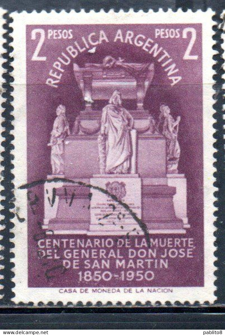 ARGENTINA 1950 MAUSOLEUM OF GENERAL DE SAN MARTIN 2p USED USADO OBLITERE' - Usati