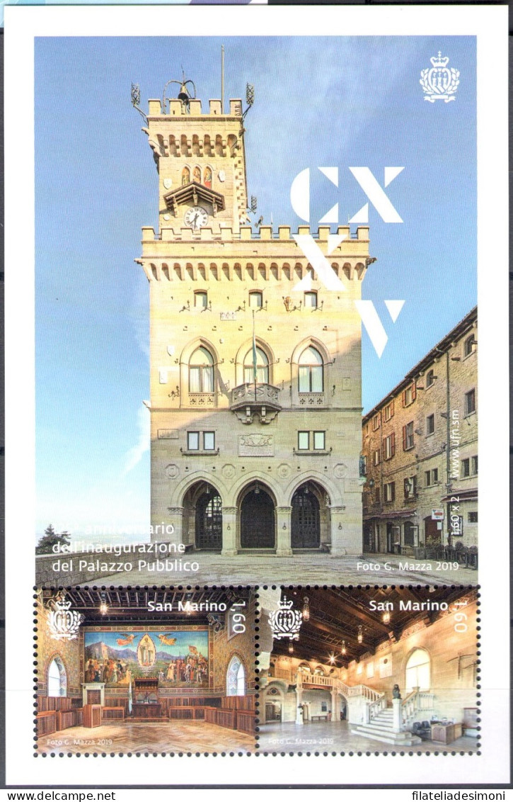 2019 San Marino Foglietto "125. Anniversario Inaugurazione Palazzo Governo" - MNH** - Blocks & Kleinbögen