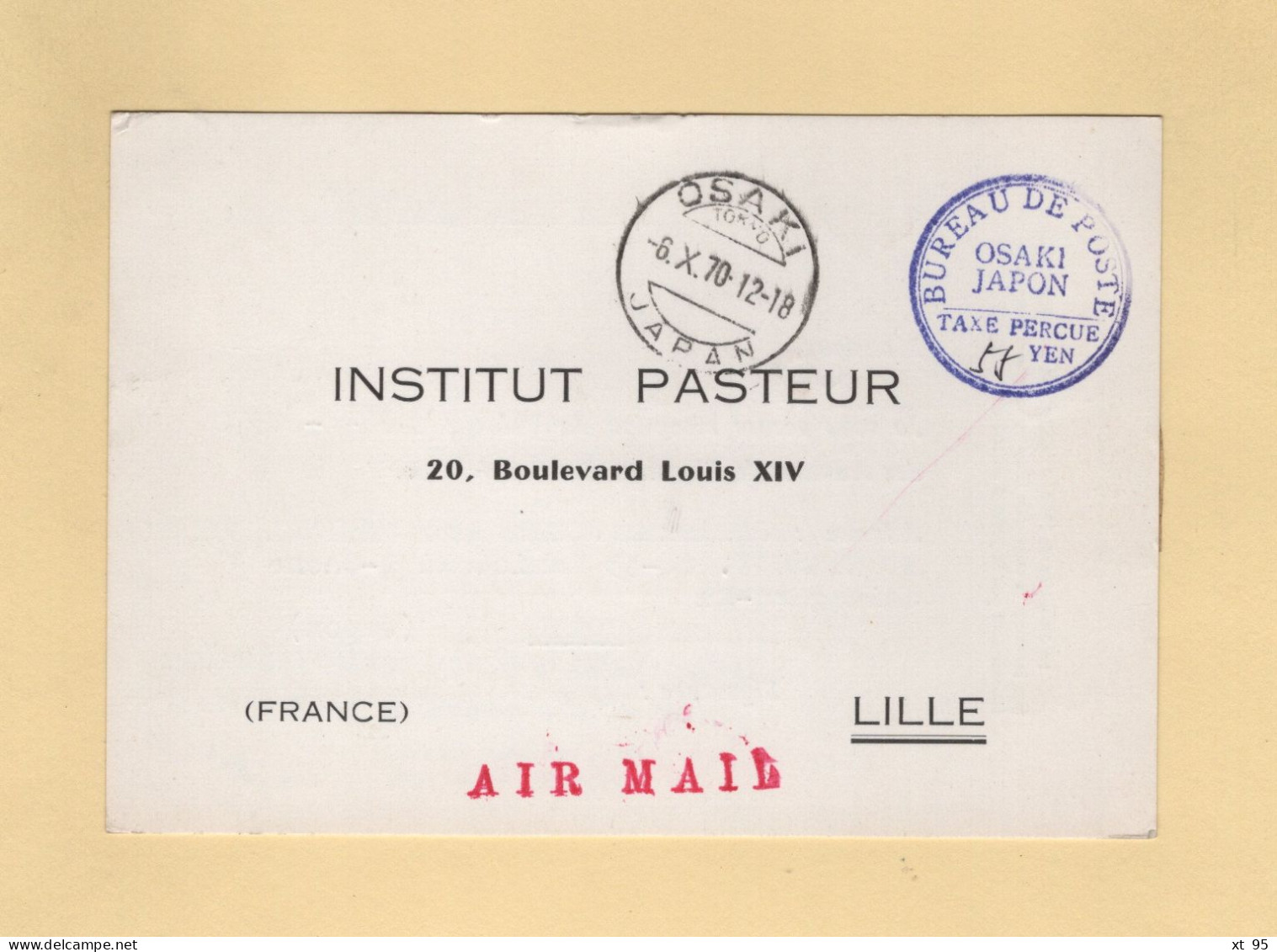 Japon - Osaki - 1970 - Taxe Perçue 55 Yen - Carte Réponse Par Avion Adressee A L Institut Pasteur - Storia Postale