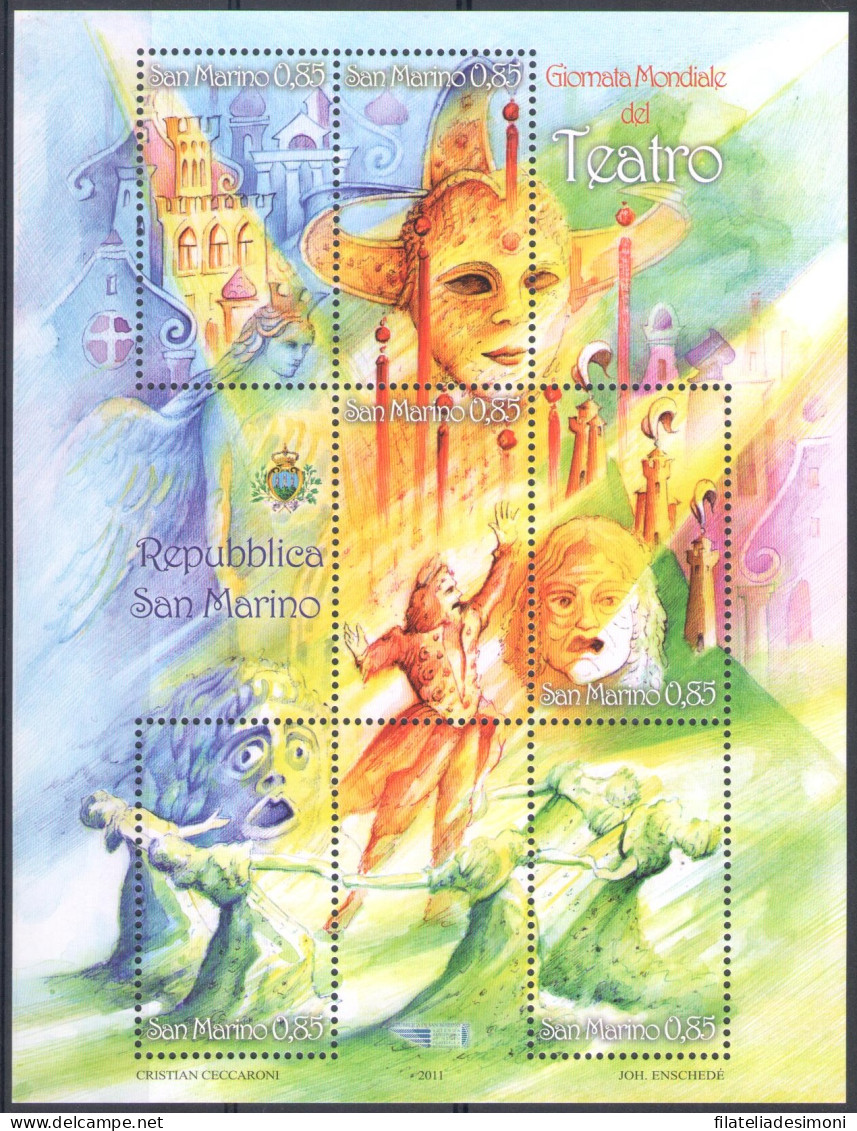 2011 San Marino, Giornata Mondiale Del Teatro, BF 112, Foglietto Di 6 Valori, MNH** - Blocchi & Foglietti