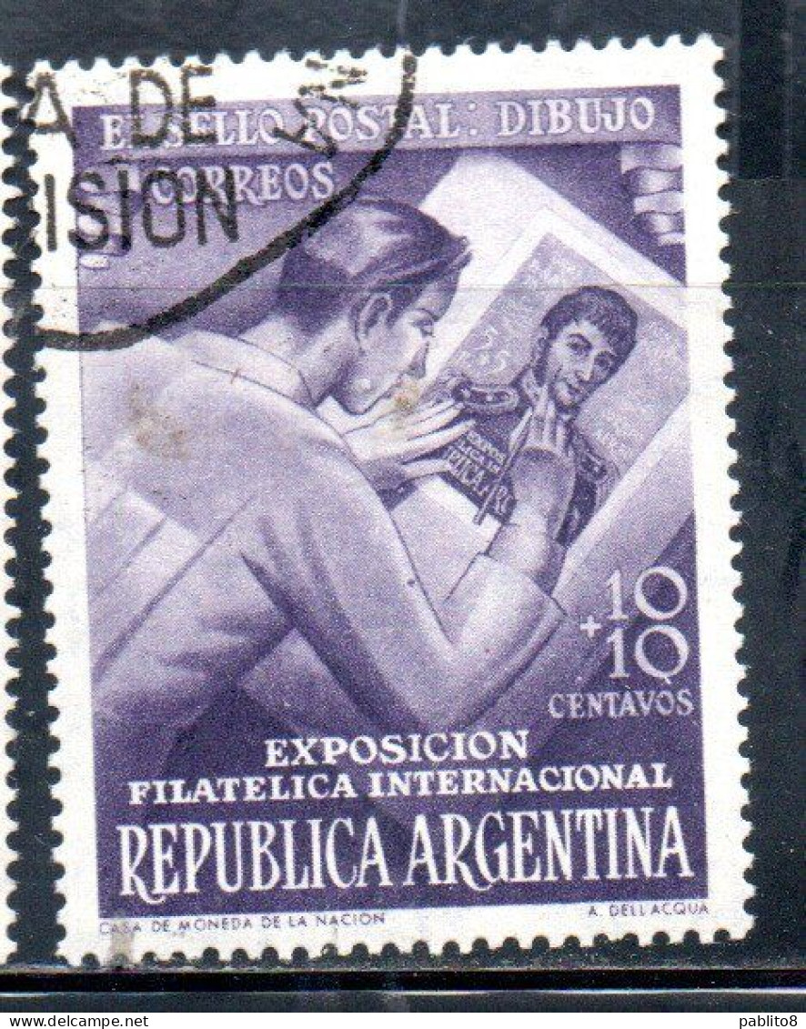 ARGENTINA 1950 INTERNATIONAL PHILATELIC EXHIBITION STAMP DESIGNING 10c + 10c USED USADO OBLITERE' - Usati