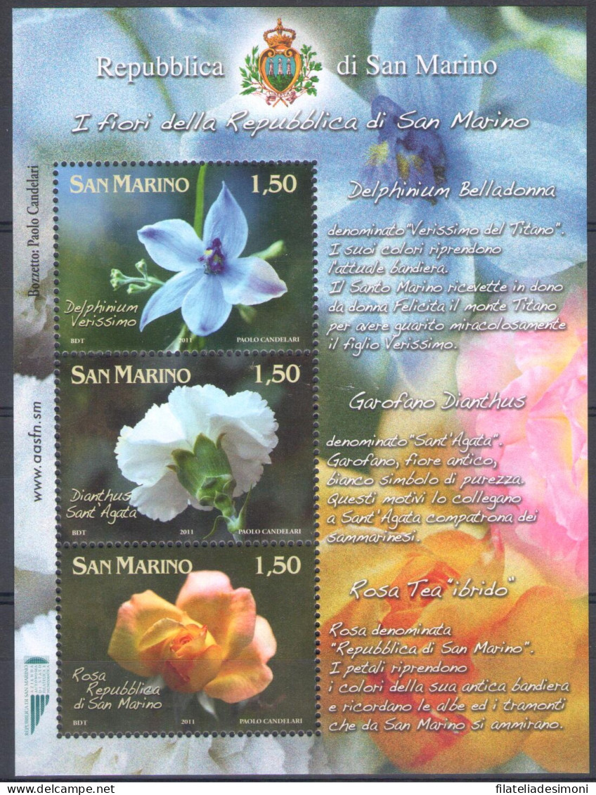 2011 San Marino, Fiori - Flower, BF 108, Foglietto Di 3 Valori, MNH** - Blokken & Velletjes