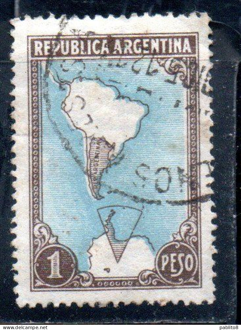ARGENTINA 1951 MAP SHOWING ANTARCTIC CLAIMS 1p USED USADO OBLITERE' - Gebruikt
