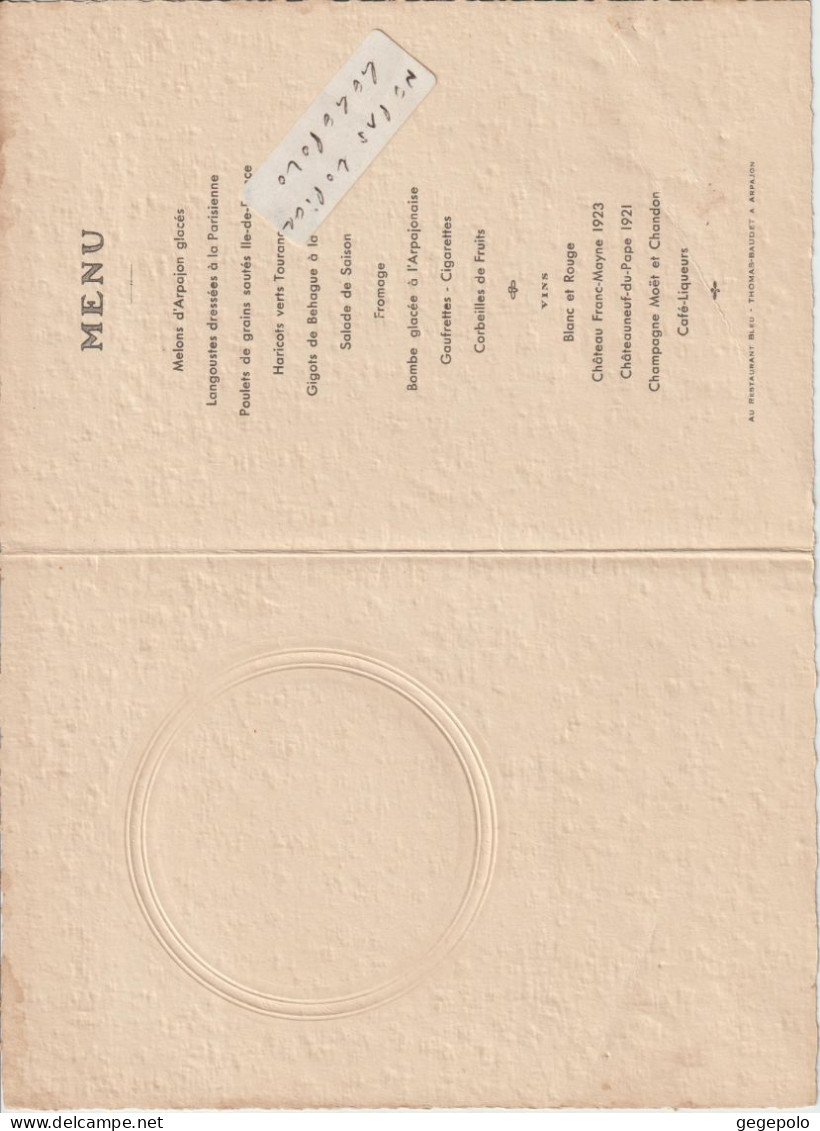 ( 91 ) ARPAJON - Menu Du Banquet De L'Inauguration De La Maison De Santé Intercommunale Du 9 Juillet 1933 - Menus