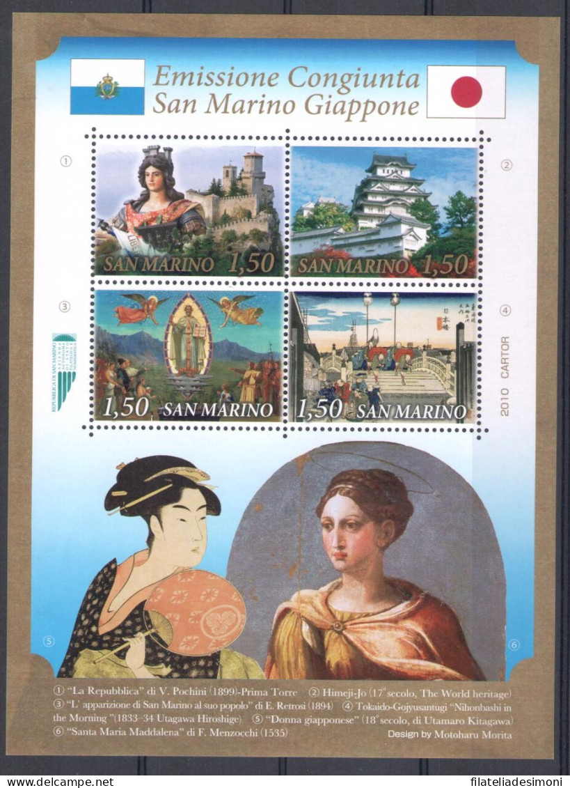 2010 San Marino, Emissione Congiunta Con Giappone, 4 Valori, BF 106, MNH** - Blocchi & Foglietti