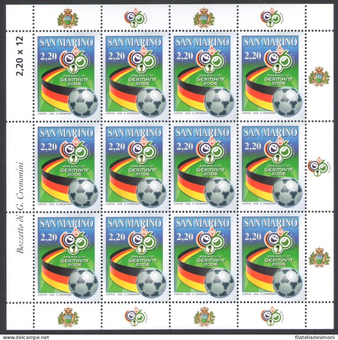 2006 San Marino, Germania Campione Del Mondo, N. 2102 - Minifoglio Di 12 Serie, MNH** - Blocks & Sheetlets