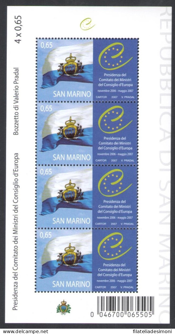 2007 San Marino,Presidente Del Comitato Dei Ministri Del Consiglio D'Europa, BF 90 - MNH** - Blocks & Sheetlets